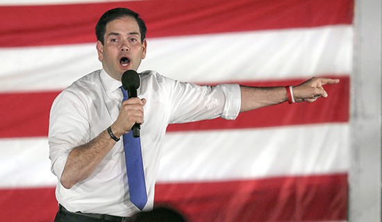 Republican presidential candidate Sen. Marco Rubio, R-Fla., speaks at a campaign rally in Ponte Vedra Beach, Fla., Tuesday, March 8, 2016. (AP Photo/Gary McCullough)